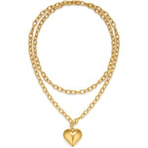 Gold Heart Pendant Necklace for Women Puffy Heart Necklace Beads Chain Necklace